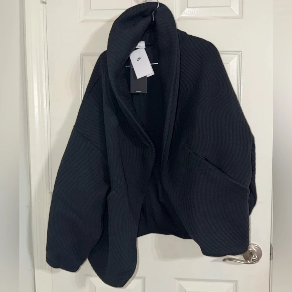 Nike Black Ribbed Wrap Jacket Shawl Collar Cozy Cardigan Women Size L - Picture 4 of 6